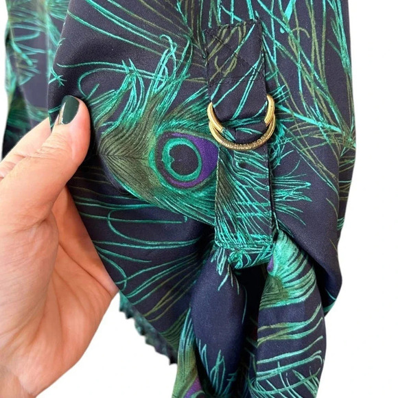 MICHAEL Michael Kors Peacock Print Blouse Ruched Waist Strappy Arms Size Medium - Picture 5 of 9